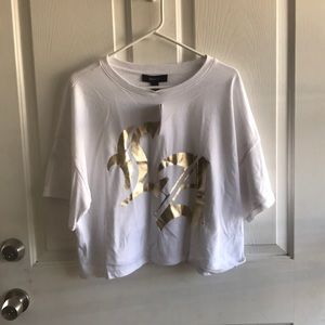 White Crop Top With Gold Foil  LA  logo